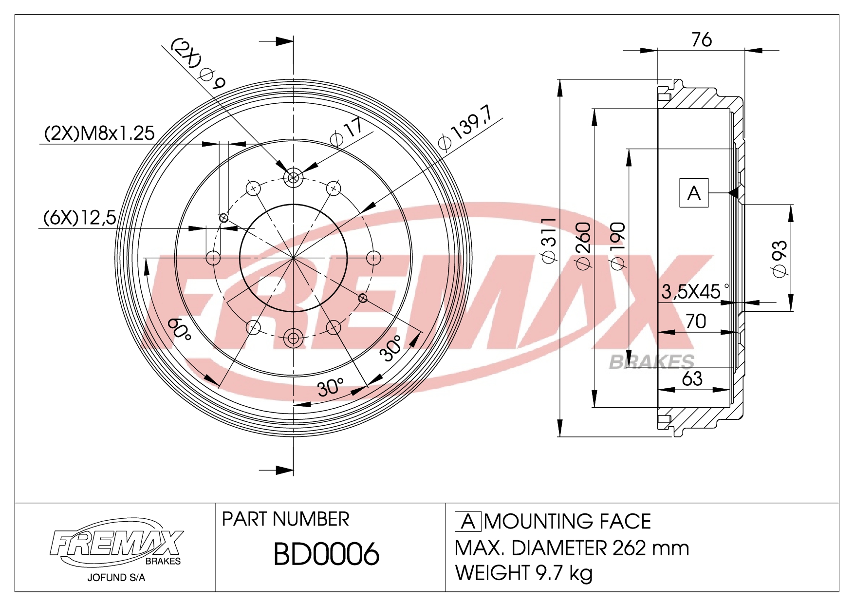 Imagen de BD-0010  B.DRUM HC  für Kia Ret,Sportage 99-