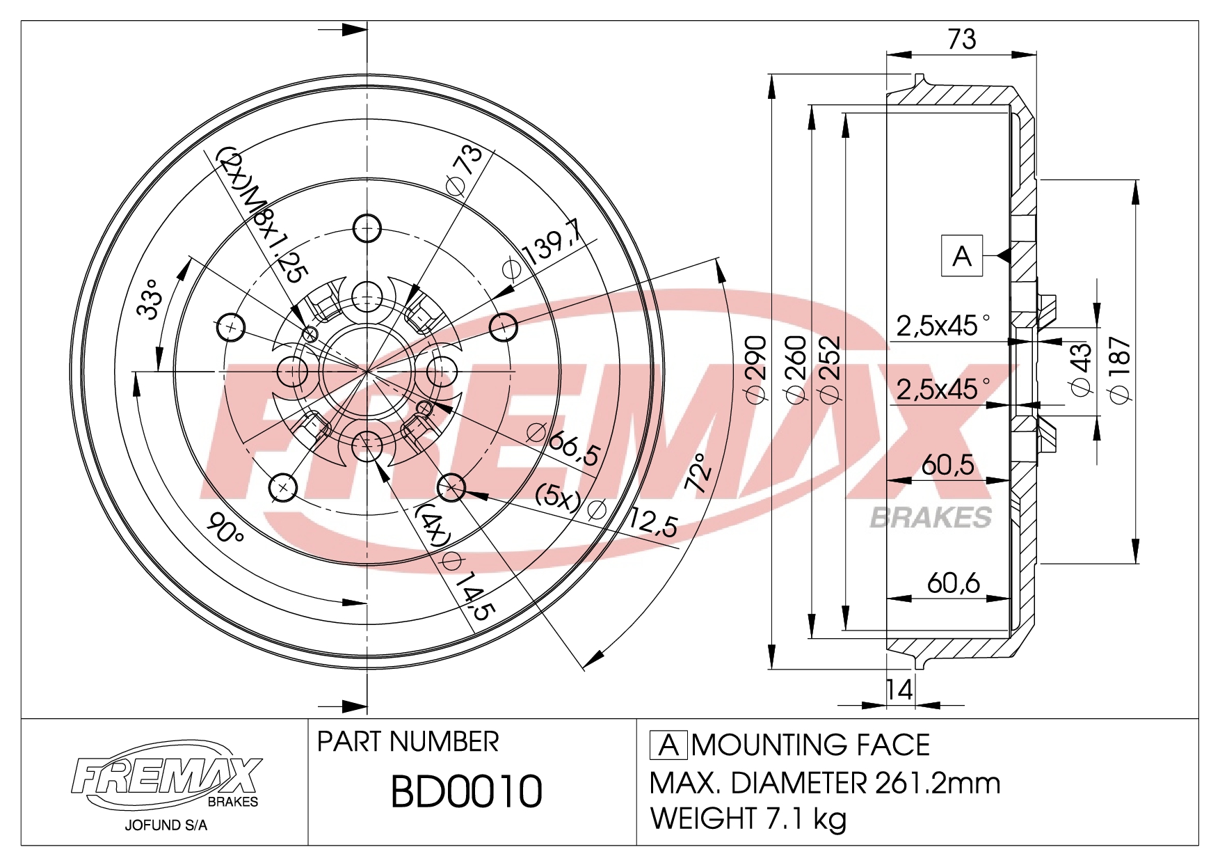 Immagine di BD-0015  B.DRUM HC  für Nissan Versa