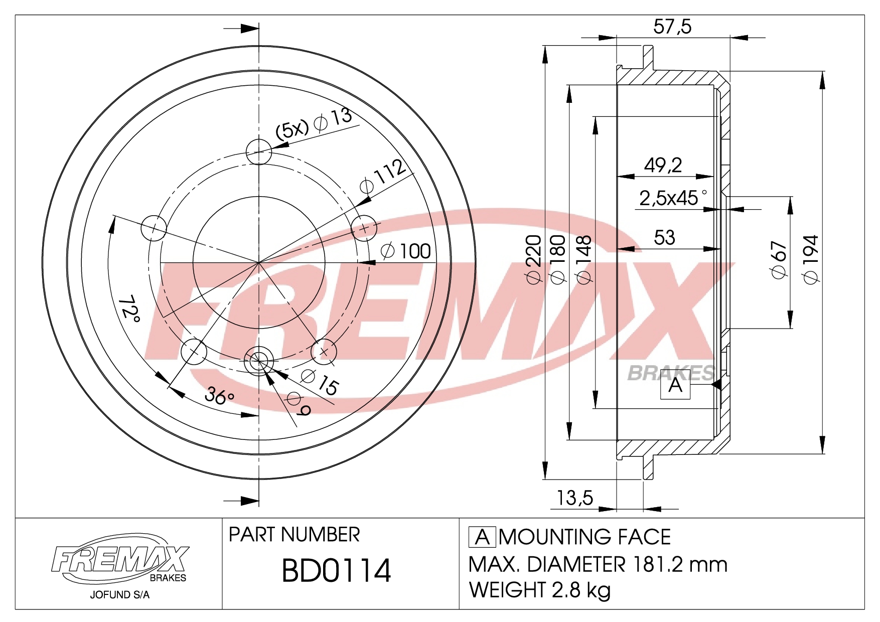 Bild von BD-0349  B.DRUM HC  für Nissan