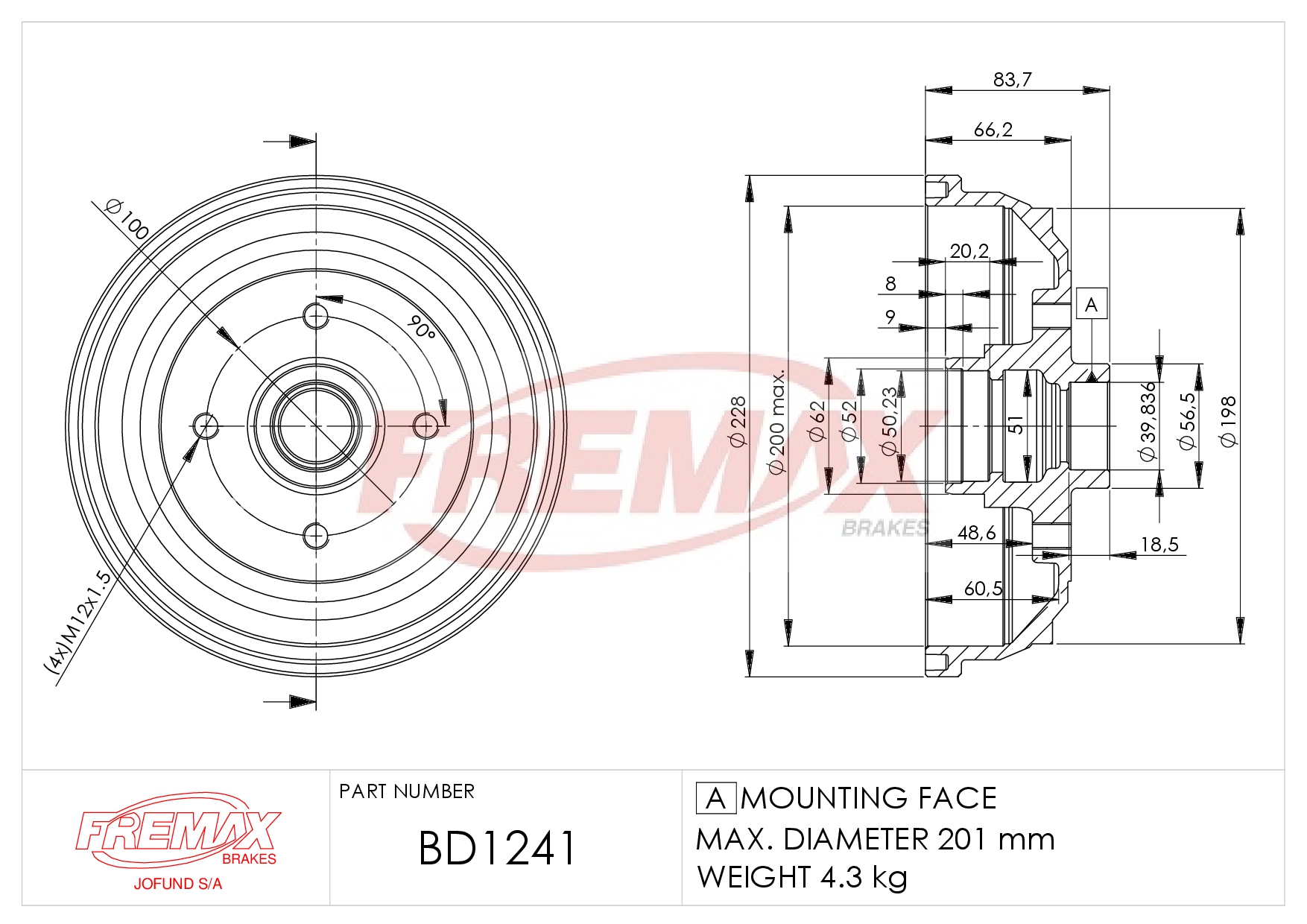 Imagen de BD-1242  B.DRUM HC  für Corsa C 9/00-