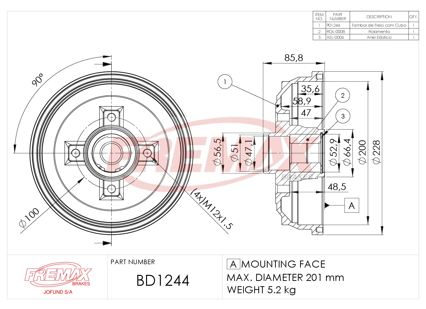 Bild von BD-1511  B.DRUM HC  für Au 50/Polo Pas 72-04