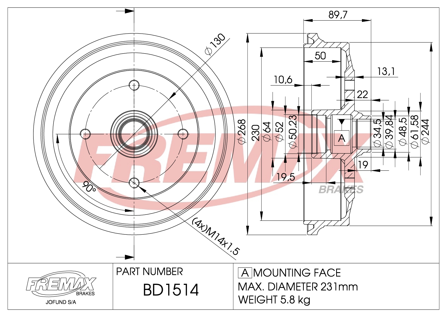 Image de BD-1516  B.DRUM HC  für Skoda Favorit, Seat