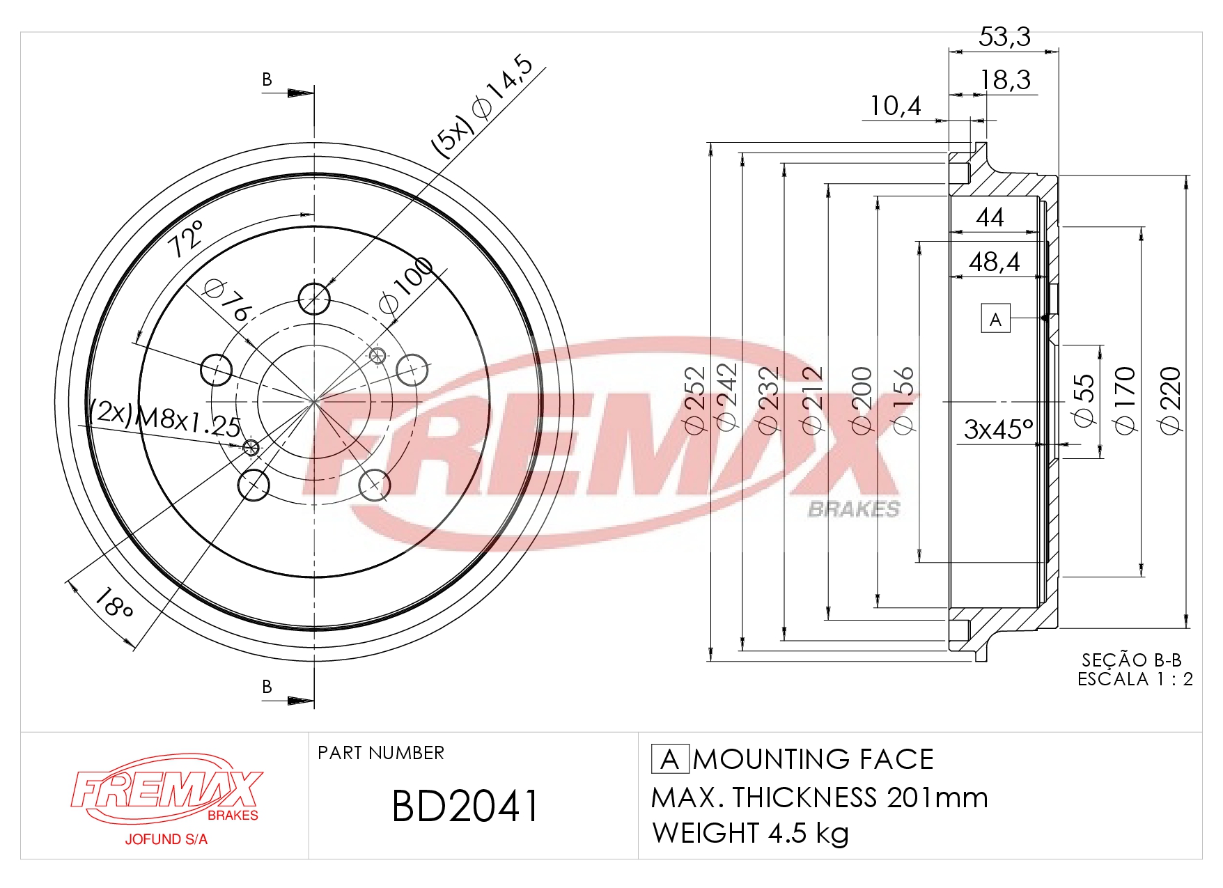 Imagen de BD-2252  B.DRUM HC  für T.Corolla 92-00