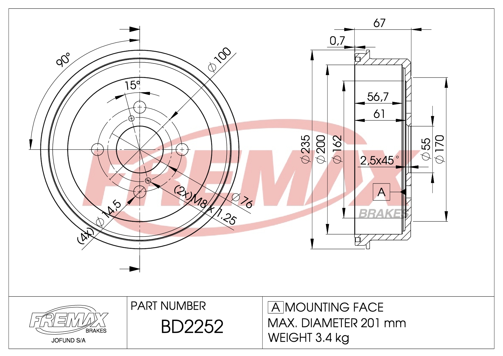 Picture of BD-2253  B.DRUM HC  für Toyota