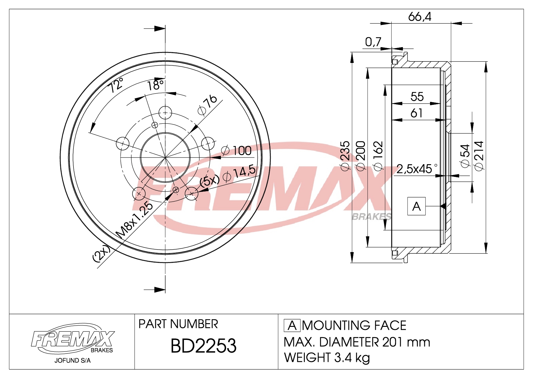 Imagen de BD-2651  B.DRUM HC für MAZDA MPV II (LW) - 2.0 - 1999-09 / 2000-08