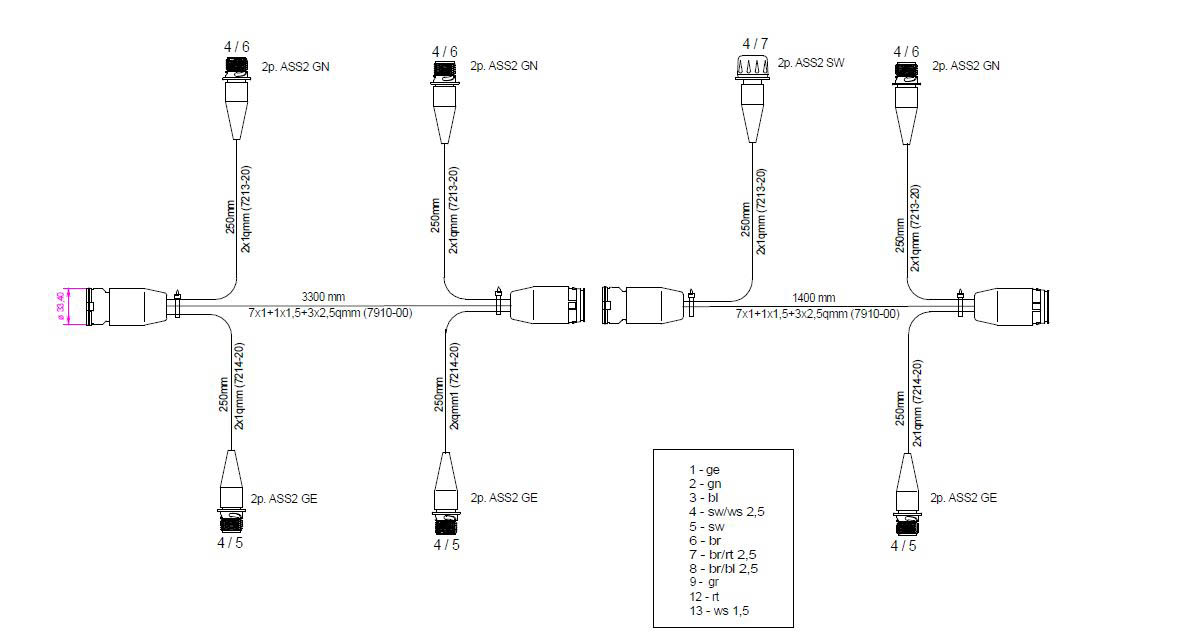 Bild von 65-6066-004 Aspöck Hauptkabel 15 polig 7 Abgang ADR