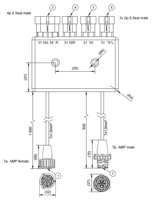 Bild von 76-9035-027 Aspöck Smartlink 1x4pol./3x2pol. Superseal 1,5m/0,5m Kabel mit 7pol. AMP