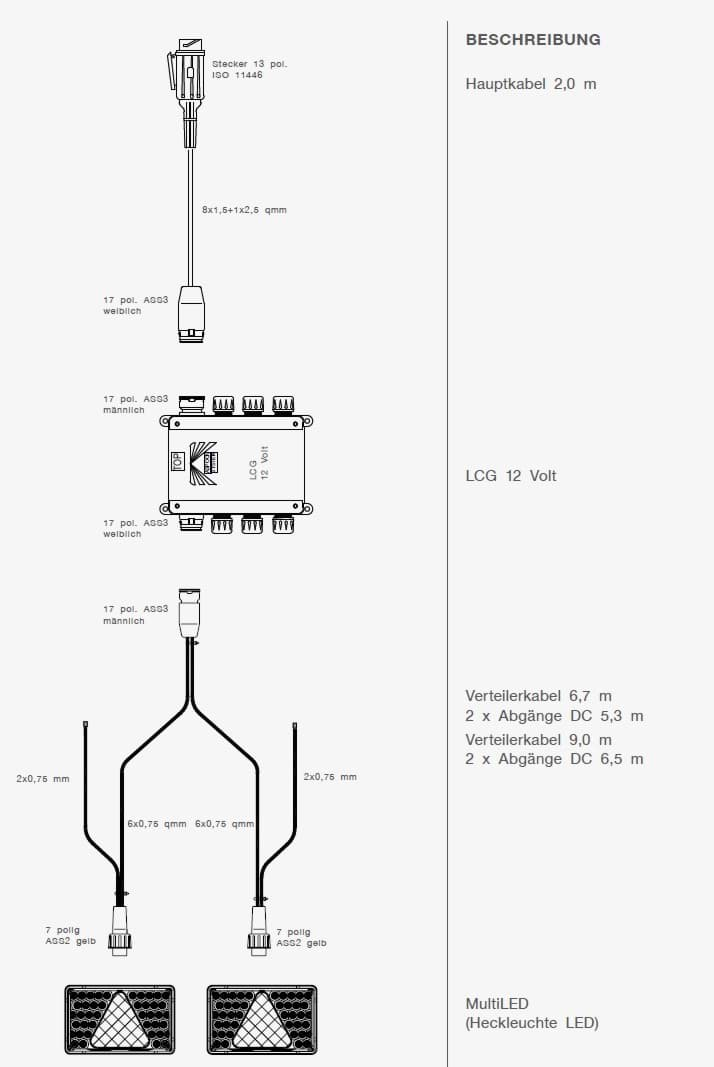 Immagine di 52-2717-007 Aspöck Zuleitung 13pol. Stecker 2,0m für 12 Volt Lichtanlage