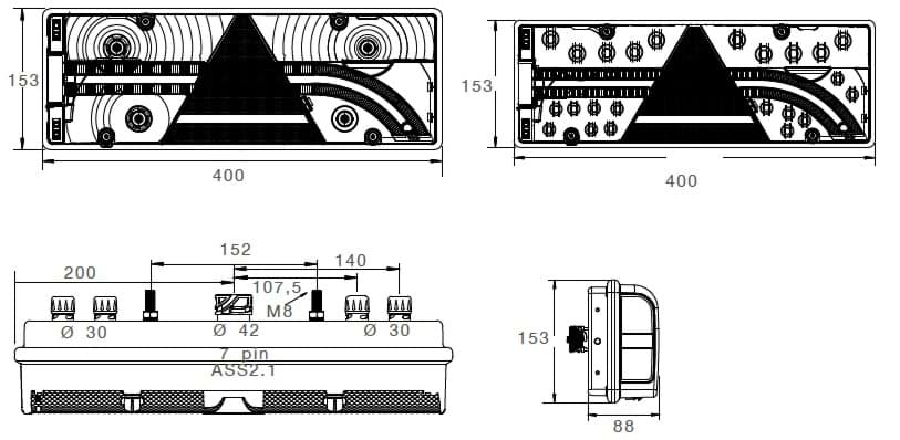 A.PiERiNGER. Aspöck Europoint III 12V Heckleuchte mit  Seitenmarkierungsleuchte link 25-7000-537