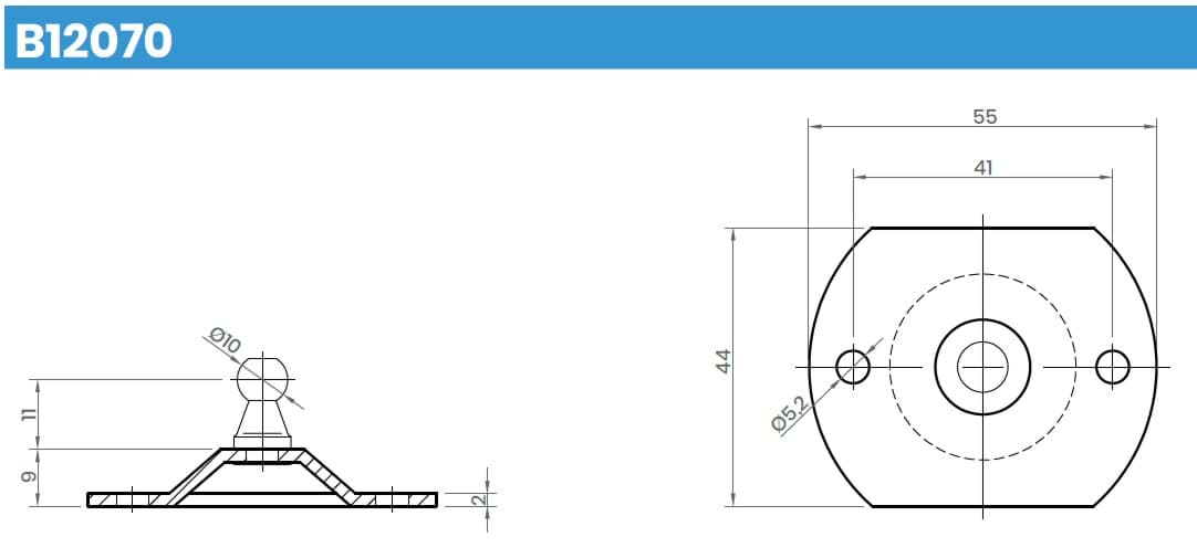 Picture of B12070 Winkelblech (Zn/White) 55x44mm mit Kugelzapfen 10mm Type: BR20