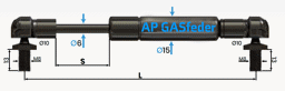 Bild von AP GASfeder 50N, 6/15, Hub(S): 40 mm, Länge (L): 155 mm,  Alternatvie SRST.4846DI