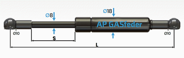 Bild von AP GASfeder 600N, 8/18, Hub(S): 250 mm, Länge (L): 585 mm,  Alternatvie SRST.108519