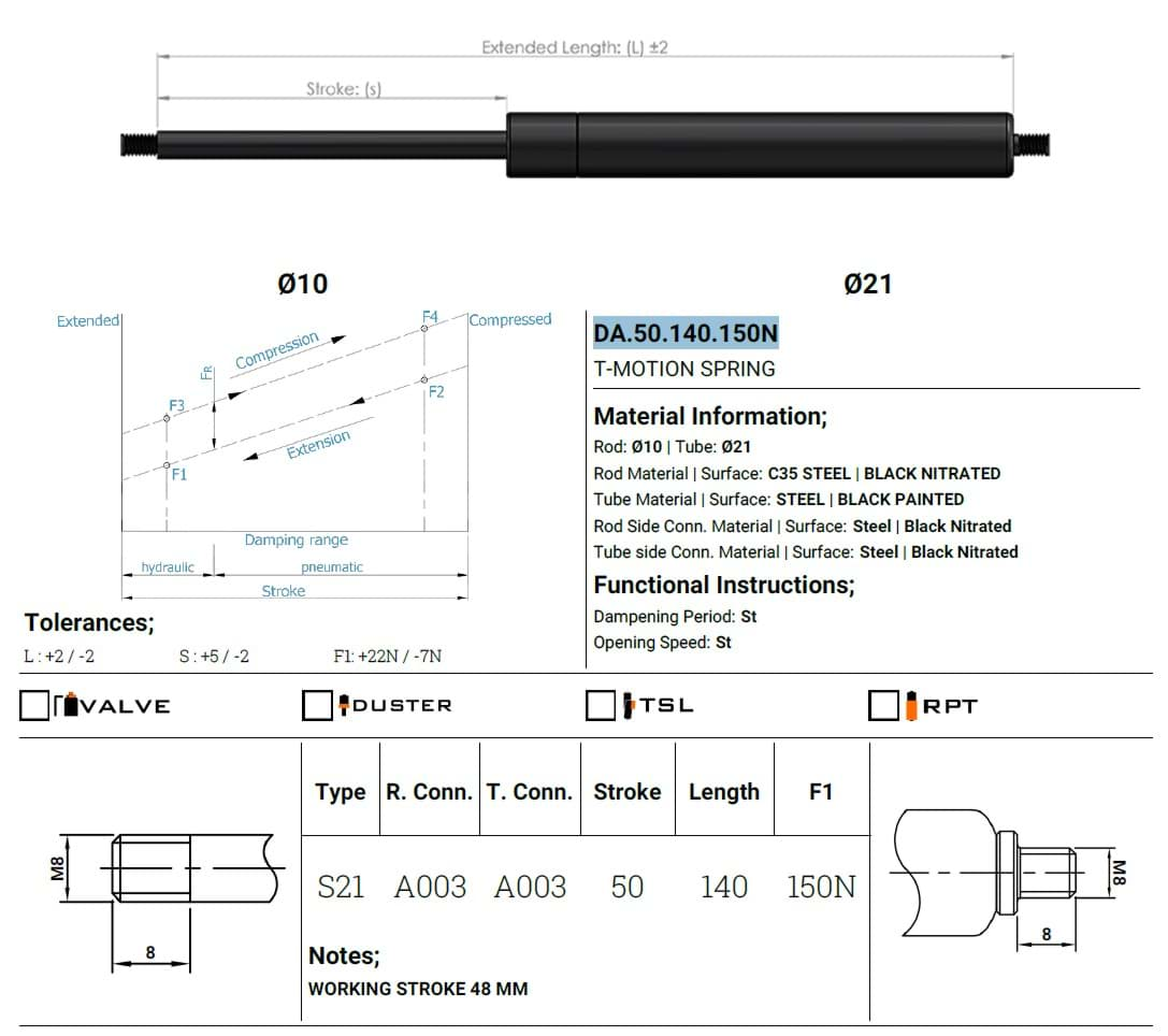 Image de AP GASFeder 150N, 10/21, Hub(S): 50/48 mm, Länge (L): 140 mm