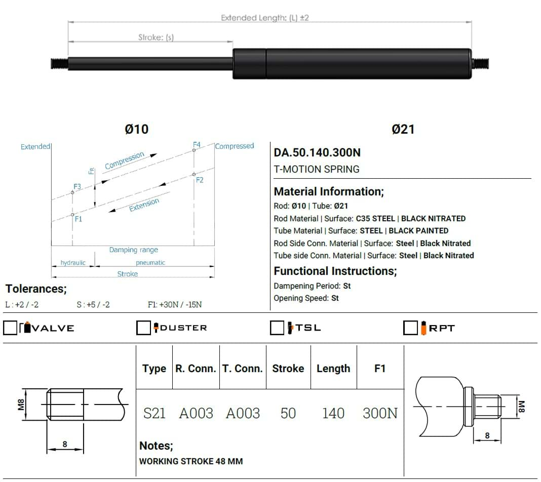 Image de AP GASFeder 300N, 10/21, Hub(S): 50/48 mm, Länge (L): 140 mm