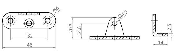 Image de B12112 Winkelblech 46x14 mm mit Loch 4,5 mm BR40