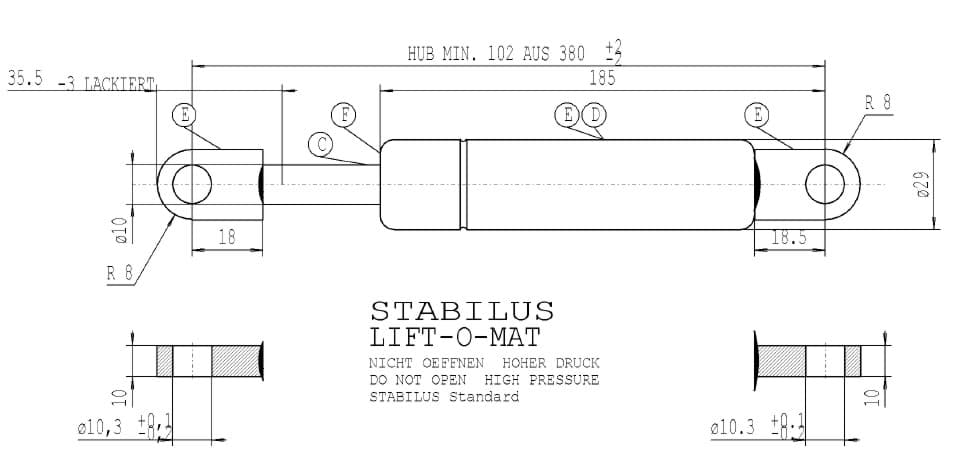 Immagine di Stabilus 3571IY 1700N LIFT-O-MAT Gasfeder (ALT.)