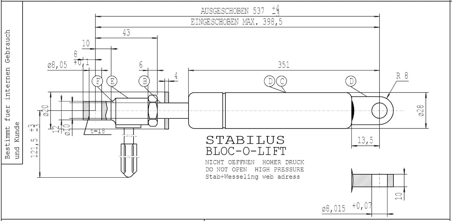 Bild von Stabilus 4048WF 300N BLOC-O-LIFT Gasfeder (Werksbestellung LZ siehe Text)
