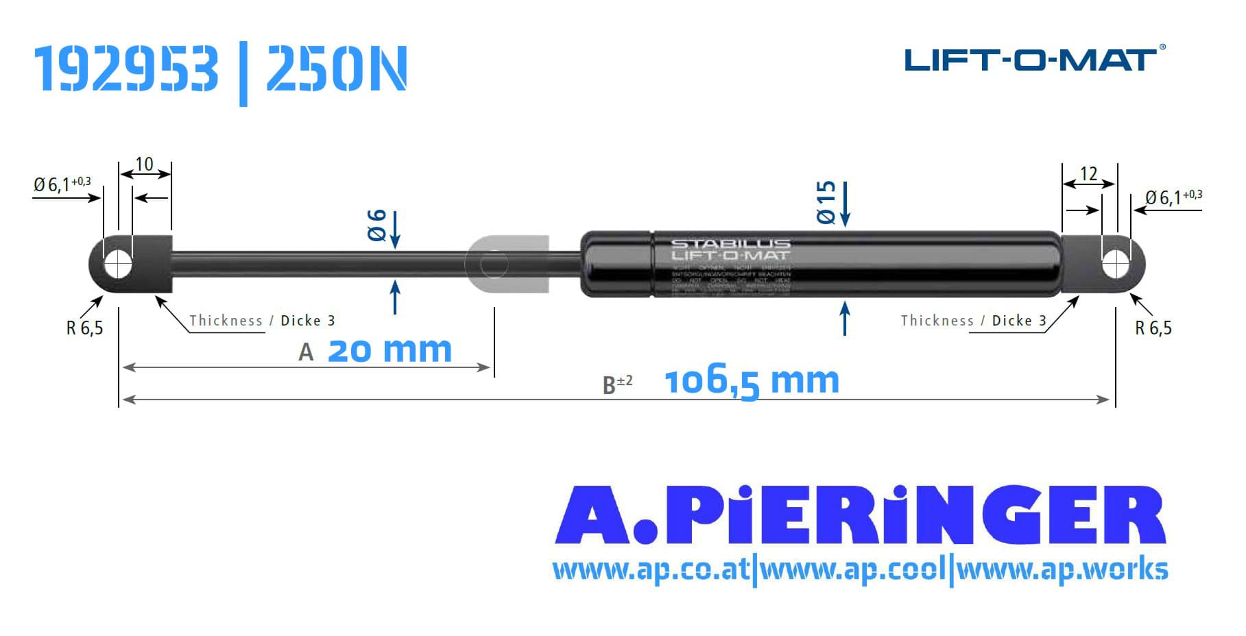 Imagen de Stabilus 192953 250N LIFT-O-MAT Gasfeder