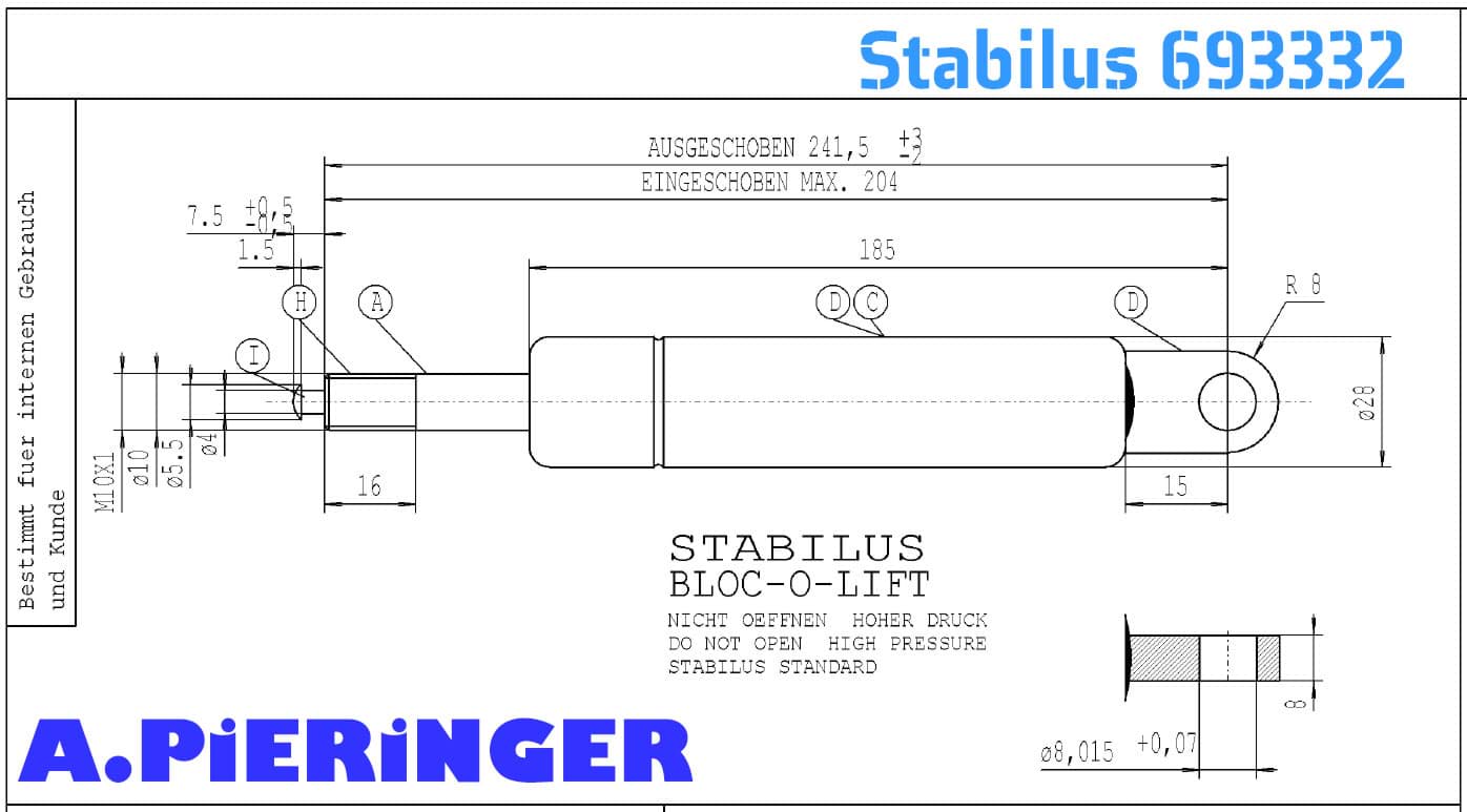 Bild von Stabilus 693332 0800N BLOC-O-LIFT Gasfeder