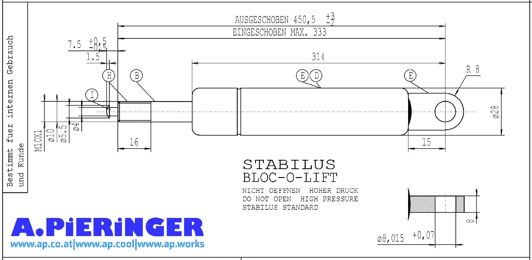 Immagine di Stabilus 733164 0400N BLOC-O-LIFT Gasfeder