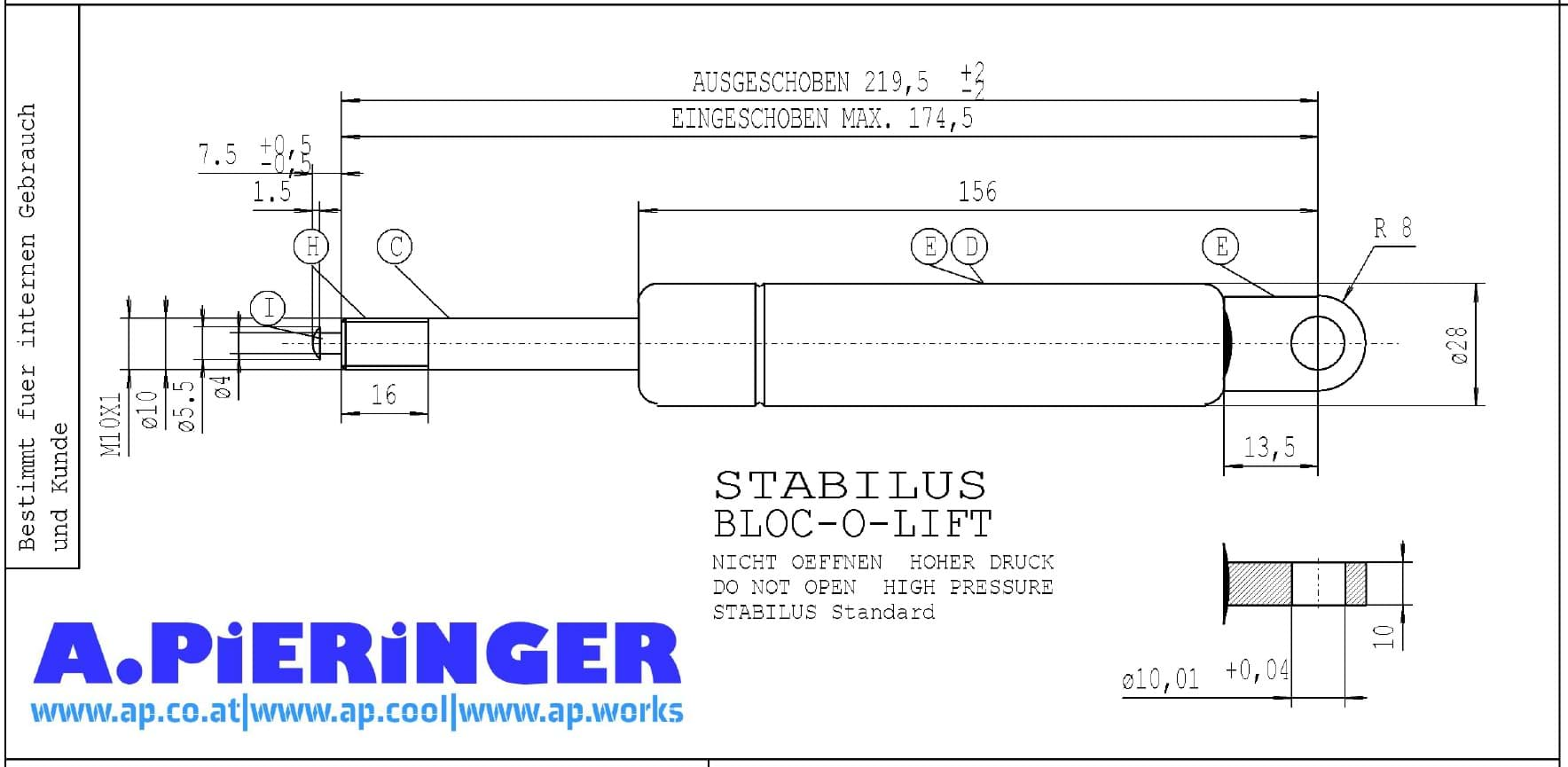 Bild von Stabilus 9675BE 0600N BLOC-O-LIFT Gasfeder (Werksbestellung LZ siehe Text)