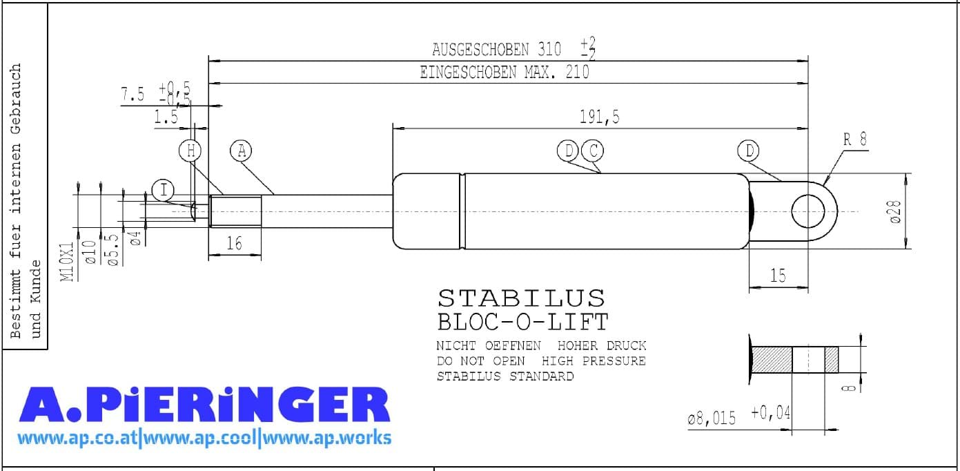 Bild von Stabilus 691984 500N BLOC-O-LIFT Gasfeder