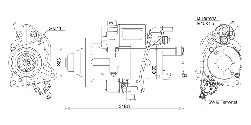 Bild von Starter 24V 5,5kW 12 Zähne passend für Volvo,  Renault , Mitsubishi