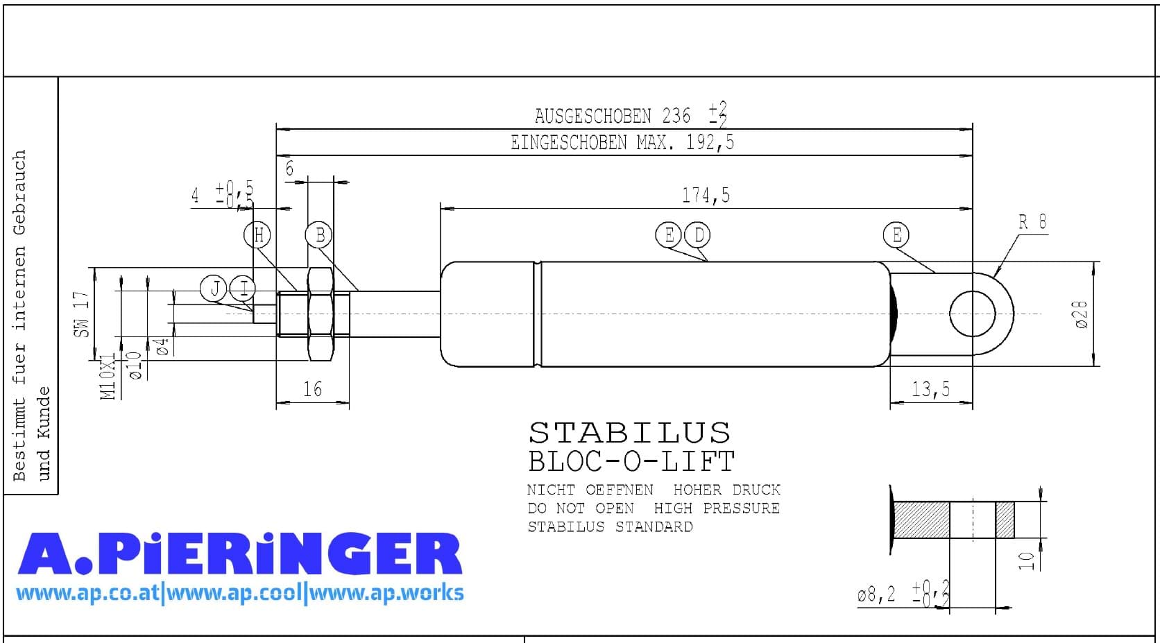Bild von Stabilus 239054 400N BLOC-O-LIFT Gasfeder
