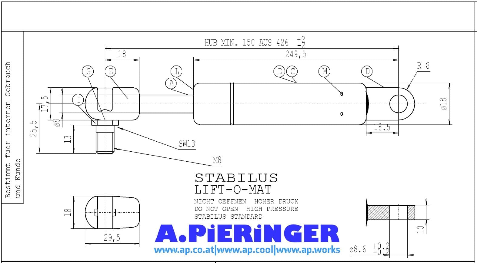 Bild von Stabilus 8595BH 350N LIFT-O-MAT Gasfeder