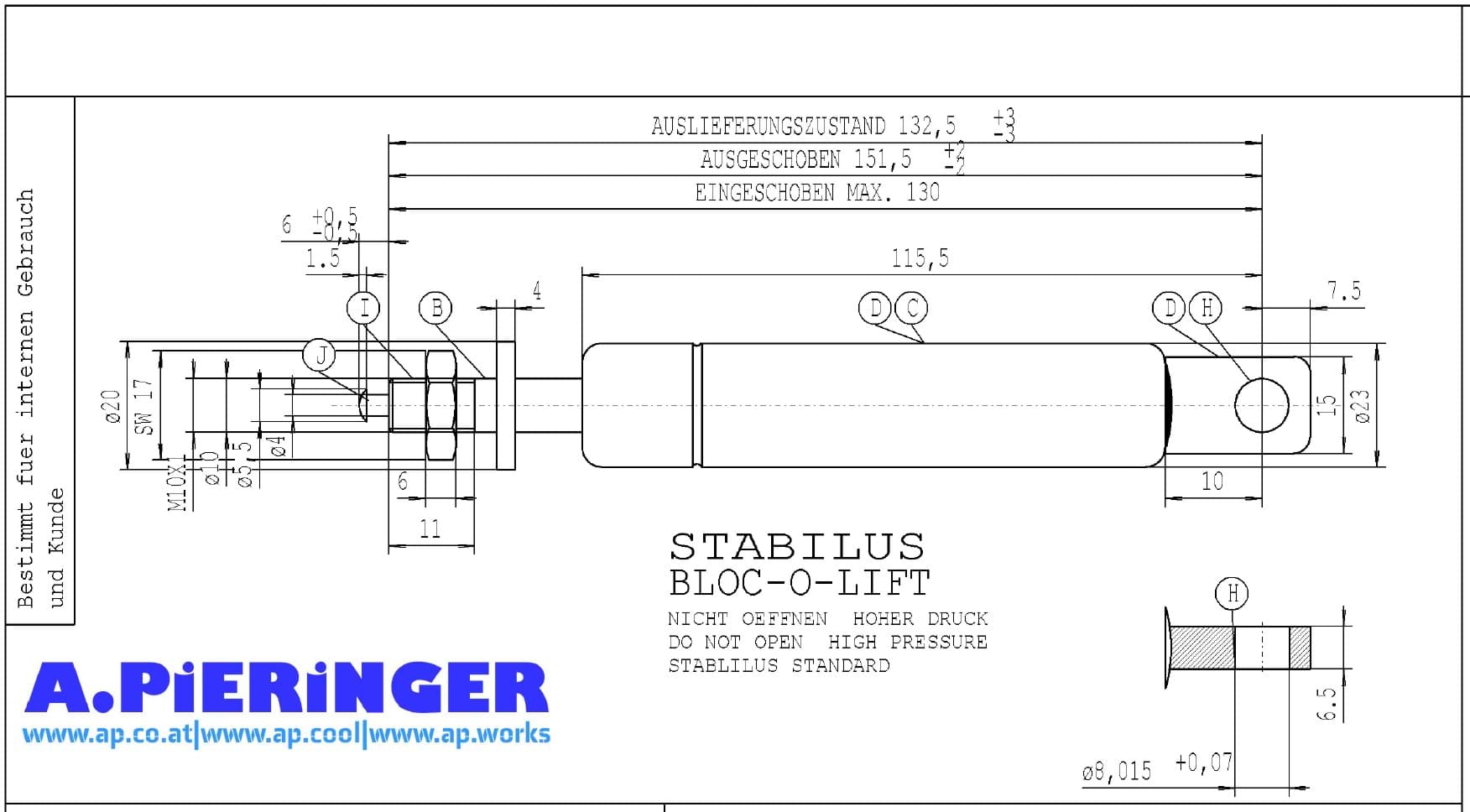 Bild von Stabilus 3588DD 670N BLOC-O-LIFT Gasfeder (Werksbestellung LZ siehe Text)