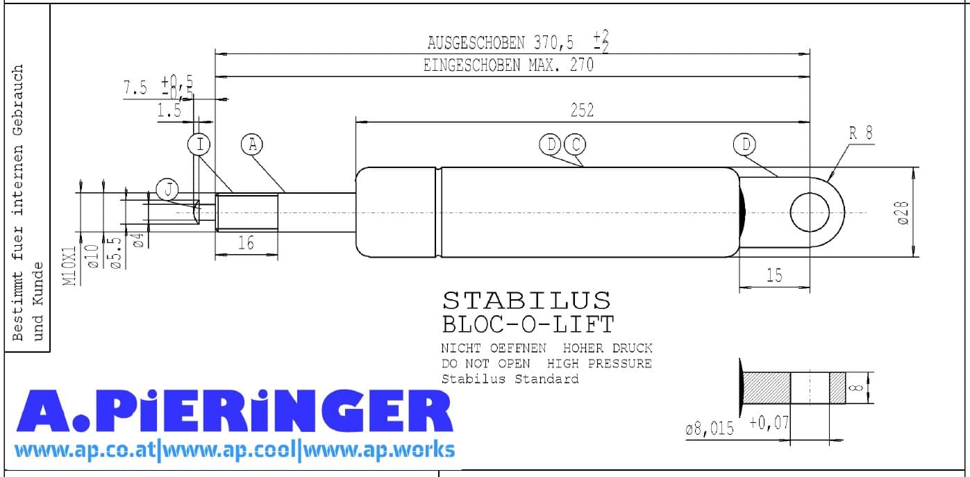 Bild von Stabilus 5255HZ 200N BLOC-O-LIFT Gasfeder
