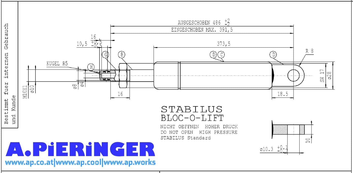 Bild von Stabilus 0491CN 650N BLOC-O-LIFT Gasfeder