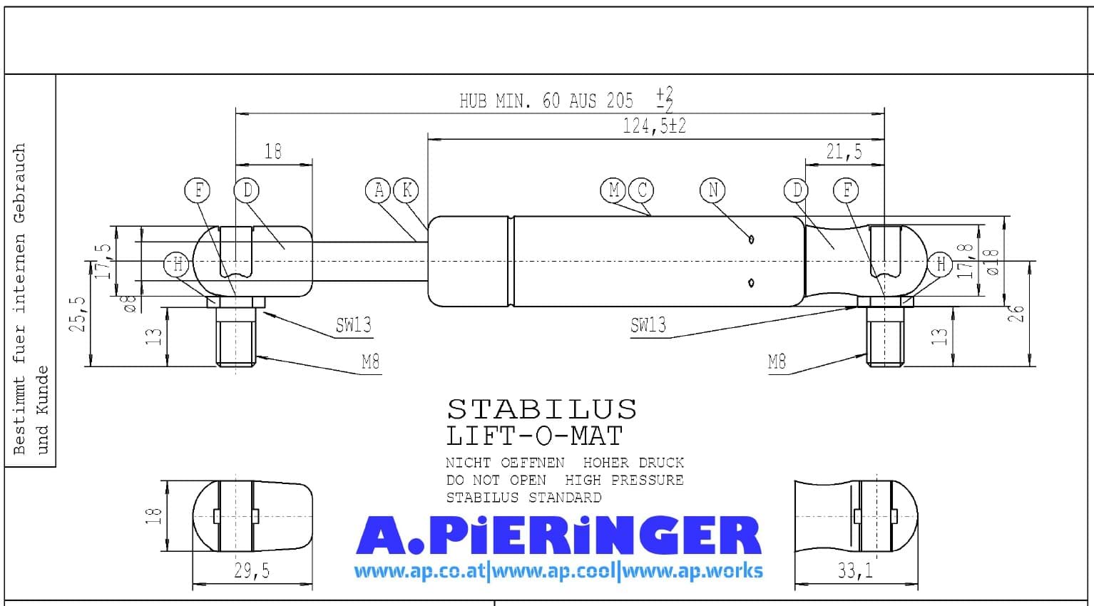 Bild von Stabilus 201240 125N LIFT-O-MAT Gasfeder