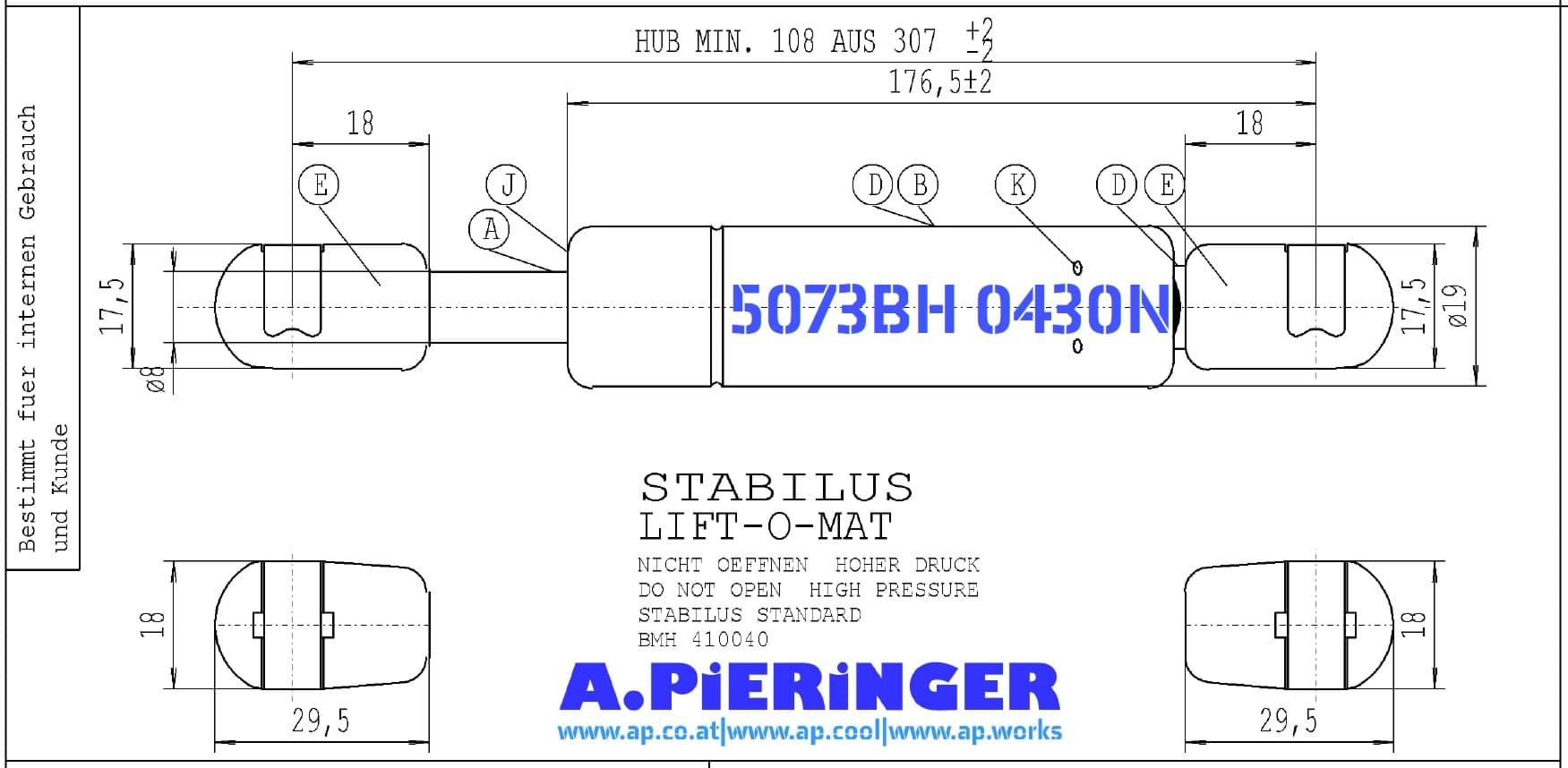 Picture of Stabilus 5073BH 430N LIFT-O-MAT Gasfeder