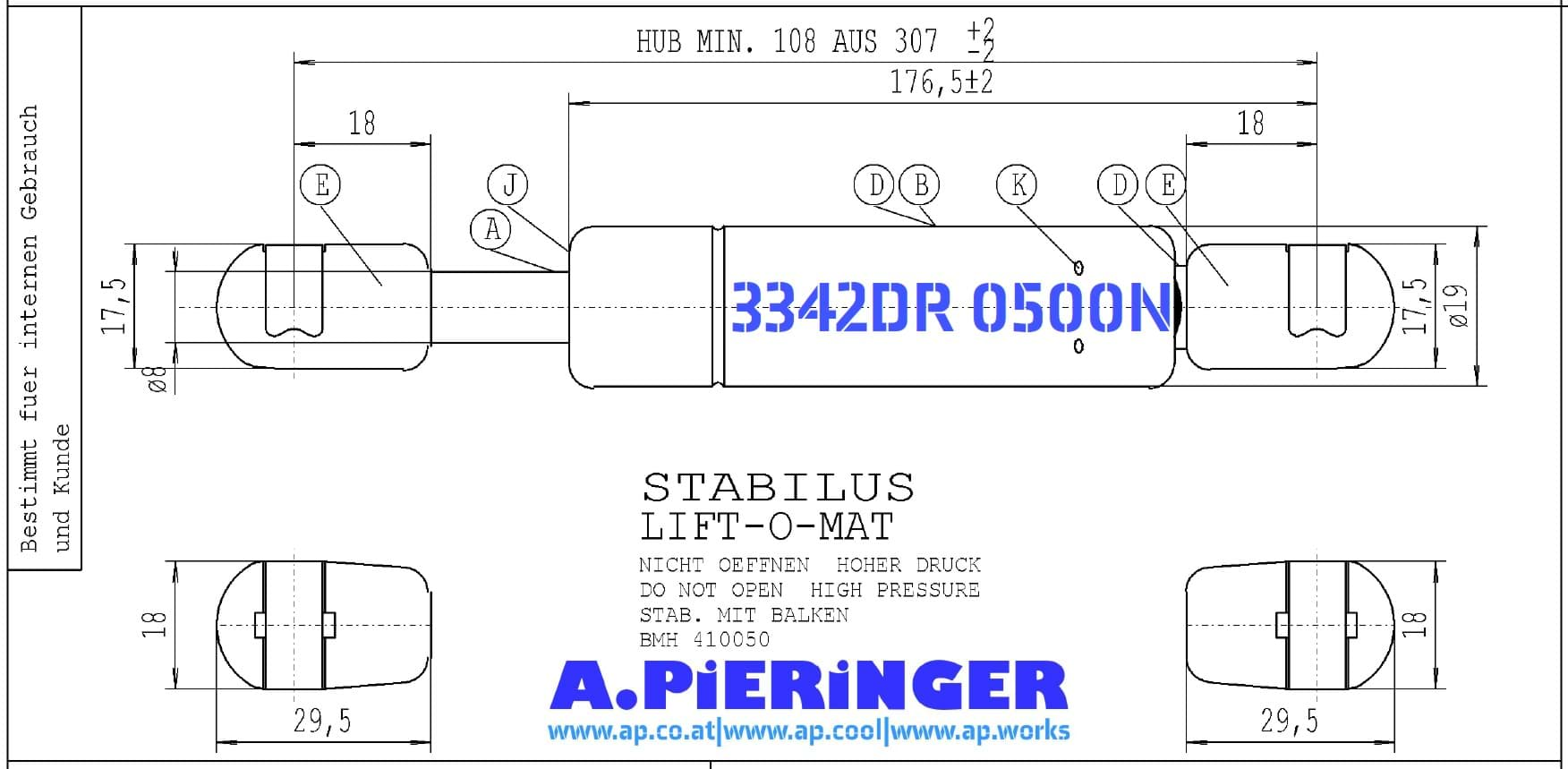 Imagen de Stabilus 3342DR 500N LIFT-O-MAT Gasfeder