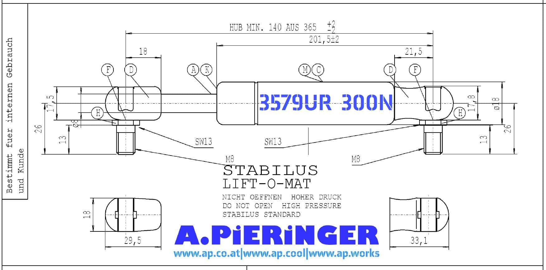 Picture of Gasfeder Stabilus Lift-o-MAT 3579UR 0300N Lang 365 Gelenk M8 Ersetzt 2819WF