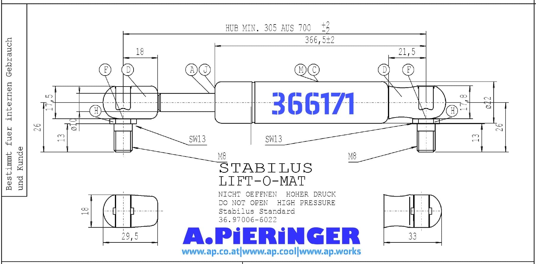 Bild von Stabilus 366171 750N LIFT-O-MAT Gasfeder