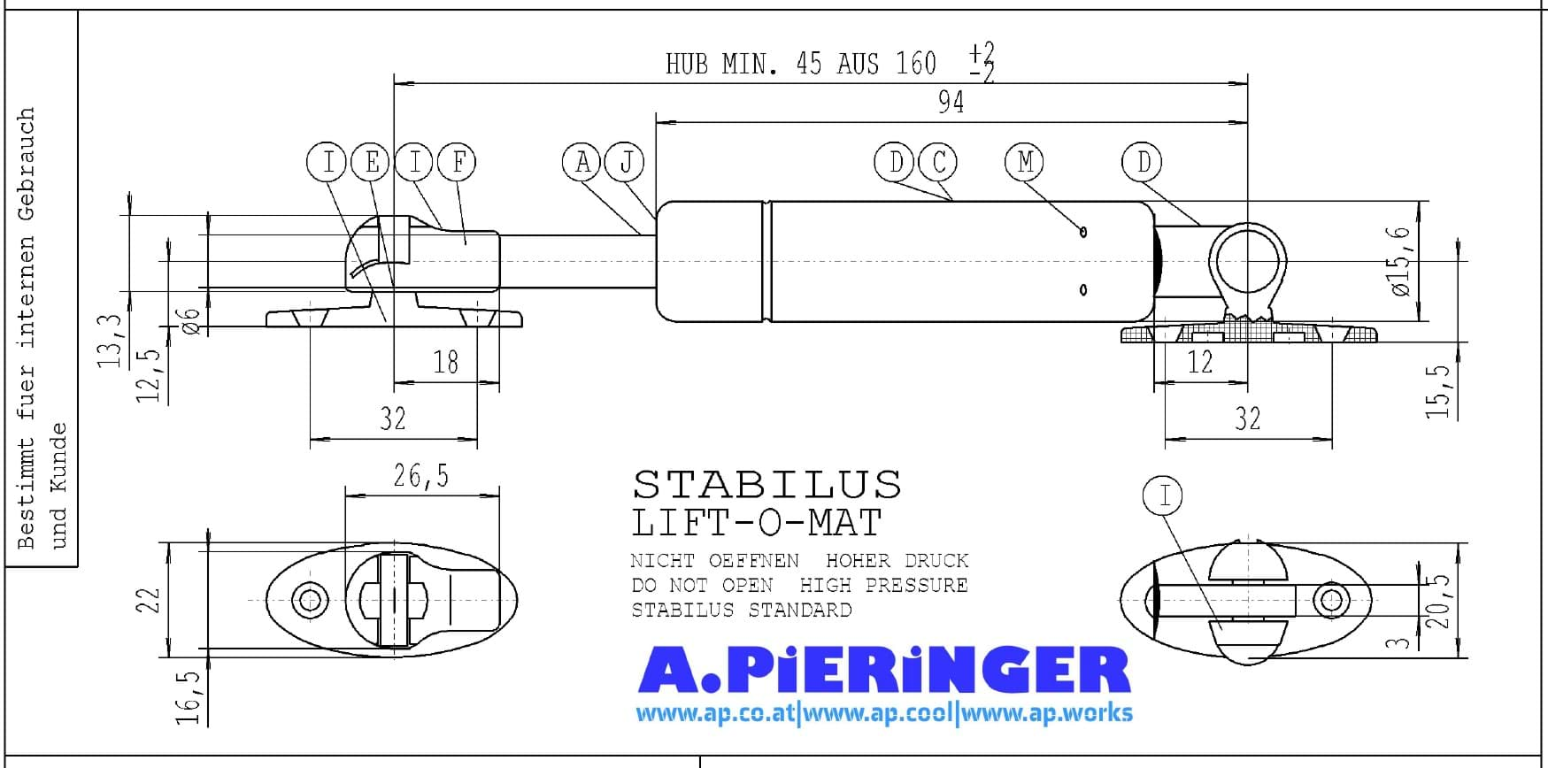 Bild von 430466 0060N Stabilus LIFT-O-MAT Gasfeder 160lg