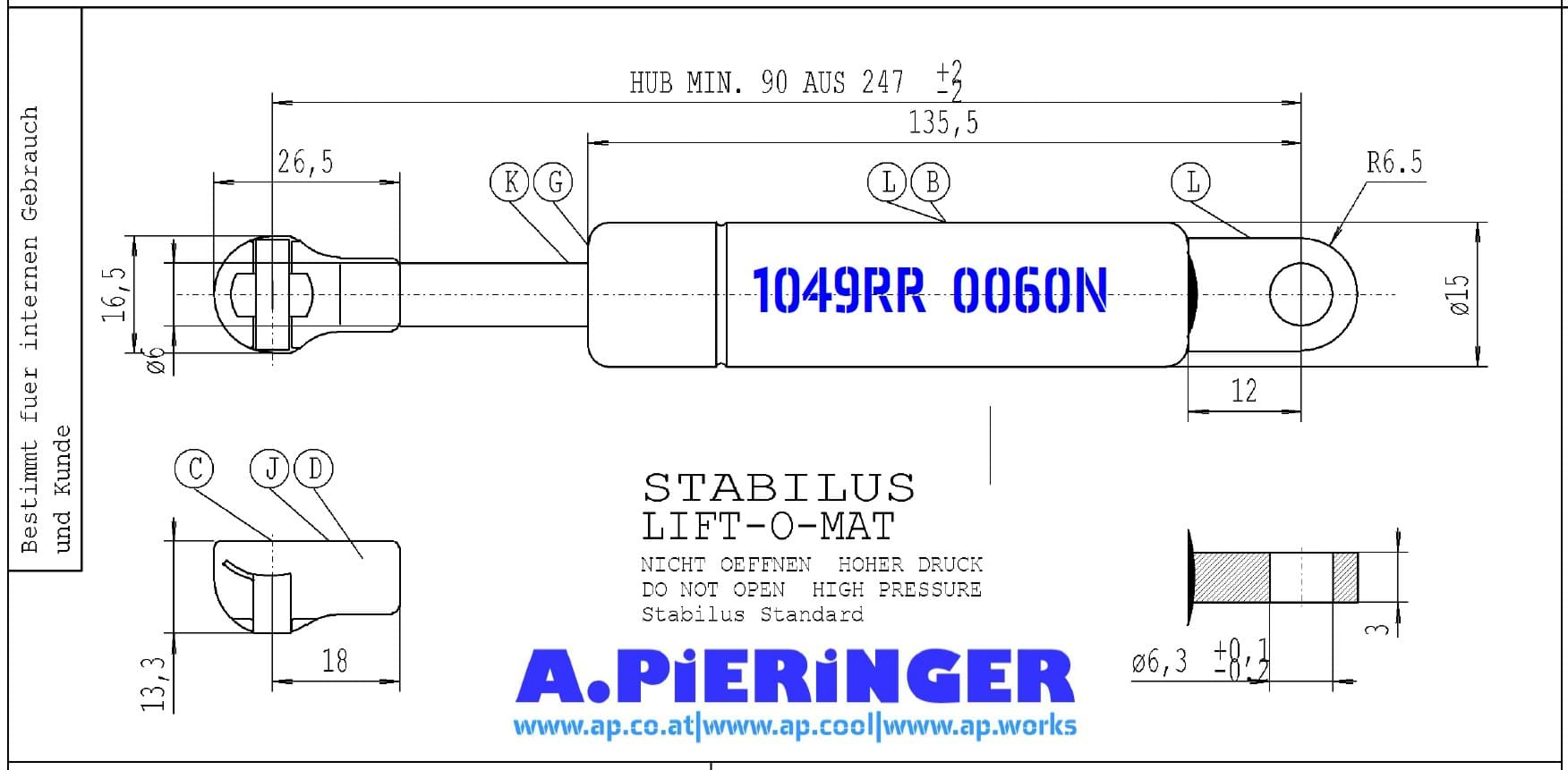 Immagine di Stabilus 1049RR 60N LIFT-O-MAT Gasfeder