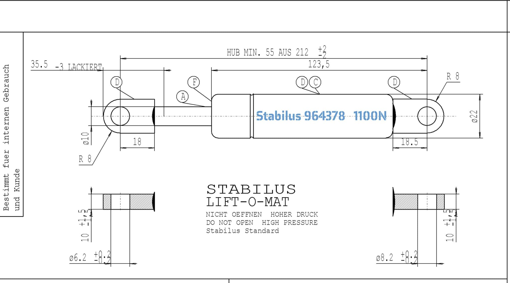 Image de Stabilus 964378 1100N LIFT-O-MAT Gasfeder  (Werksbestellung LZ siehe Text)