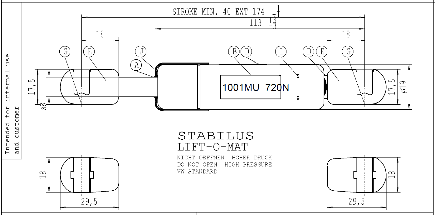 Bild von Stabilus 1001MU 0720N LIFT-O-MAT Gasfeder Ersatz für 069790